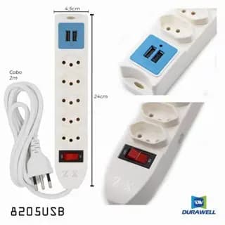 Extensão Elétrica 5 Tomadas Régua Bivolt Com 2 Usb Cabo 1.8M