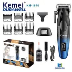 Maquina de Cortar Cabelo Turbo 9000 RPM Profissional Recarregável com Base Kemei KM-1670