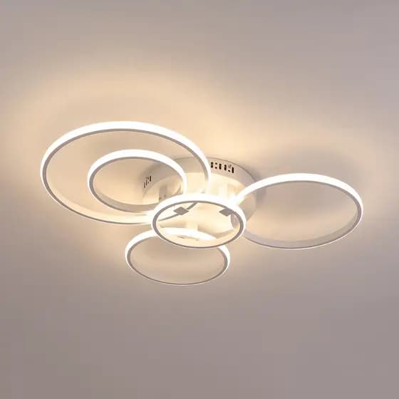 Luzes de teto LED brancas reguláveis, lâmpada de teto com 5 anéis para sala e quarto, decoração, luminárias modernas