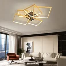 Luminária de teto quadrada dourada. 3/5 molduras com LED regulável. Luminária moderna para sala de estar e quarto