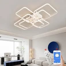 Luminária de teto quadrada preta/branca. 8 molduras, luz LED regulável. Iluminação decorativa moderna para sala de estar