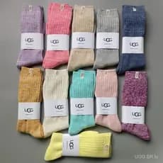 Meias Femininas UGG com Etiqueta de Tecido, Meias de Cor Sólida, Meias Casuais Quentes para Outono e Inverno, Meias Femi