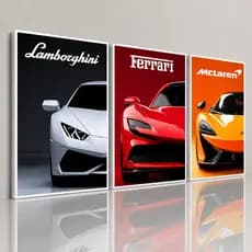 Quadros Decorativos 3 Peças Carros de Luxo Para Decoração De Quarto Escritório Alta Qualidade 4K