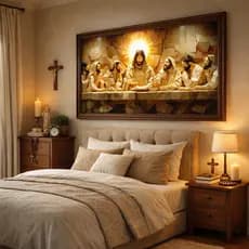 Quadro Decorativo Uma Peça Grande 110x80cm Moderno Jesus Santa Ceia Arte Cristã Parede Elegante Luxo