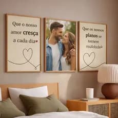 Quadros 3 Peças Decorativos Personalizados Com Foto Casal Frases Que o Nosso Amor Dure Cada dia Mais Sala Quarto