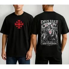 Camiseta Camisa Cavaleiro Cruzada Templária Deus Vult For God and Kingdom Streetwear