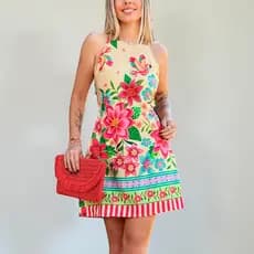 Vestido curto tropical solto Floral Praia férias verão