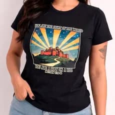Camiseta Baby Look Feminina Cristã Luz do Mundo Mateus 5:14–16 Preta