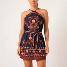 Vestido curto Feminino com cinto Estampado Boho Verão Elegante Casual Praia