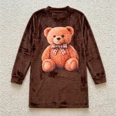 Suéter longo peluciado Blusa vestido feminino casual urso fofo vintage manga longa outono inverno