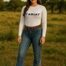 Camisa UV Feminina Ariat Country Manga Longa Térmica Algodão Proteção Sol Estilo Western Rodeio