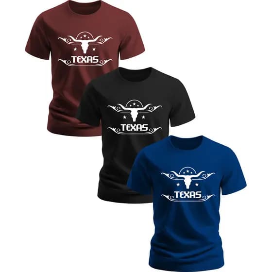 Kit 3 Camisa 100% Algodão Rodeio Cowboy Texas Masculino
