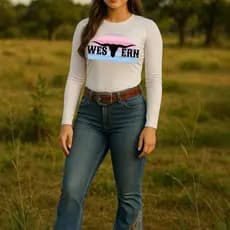 Camisa Uv Feminina Country Western Colorido Manga Longa Proteção Térmica