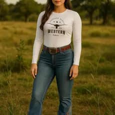 Camisa UV Feminina Country Western Manga Longa Térmica Algodão Proteção Solar Estilo Rodeio Cowgirl