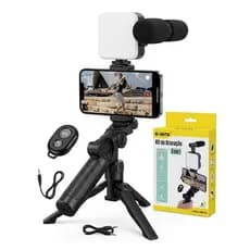 Tripé Estabilizador de Mão kit 5 em 1 gimbal Microfone Celular Gravação De Vídeo para Youtuber LED