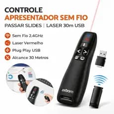 Controle Apresentador Caneta de Slides Sem Fio Wireless c Laser Passador PowerPoint Projetor 30m USB