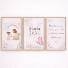 Kit 3 Quadros Infantil Religioso Jesus com Criança Personalizado Nome e Inicial
