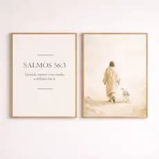 1. Kit 2 Quadros Religiosos Salmos 56:3 – Fé, Cristo, Pastor e Ovelha