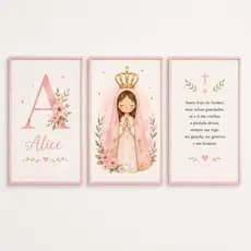 Kit 3 Quadros Decorativos Infantil Nossa Senhora Personalizado com Nome