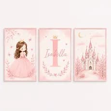 Kit 3 Quadros Decorativos Infantil Princesa Personalizado com Nome