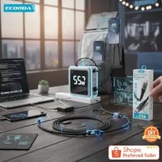 Cabo com Display Digital LED – Carregamento Rápido PD para iPhone, Android e Notebook USB-C ECOODA