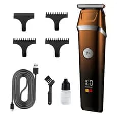 Maquina aparador de Corte Cabelo e Barba Profissional 5W Aço Inoxidável + Cerâmica Recarregável LED