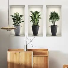 Adesivos de parede janela falsa planta verde vaso adesivos de parede sala de estar quarto decoração adesivos de parede a