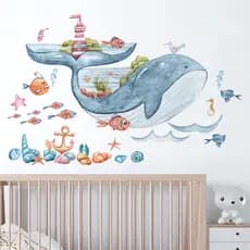 Adesivos de parede dos desenhos animados baleia mar mundo adesivos de parede auto-adesivo adesivos de parede quarto das