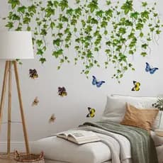 Adesivos de parede Planta verde Folha de bordo Videira Borboleta Decoração Adesivos de parede Quarto Sala de estar Decor