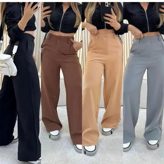 Calça Pantalona Alfaiataria Feminina Premium Com Bolso PROMOÇÃO