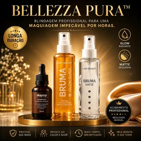 Kit Fixador Maquiagem Blindagem Bruma Glow Matte Longa Duração 3 itens Belezza Pura