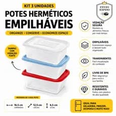 Kit Potes Herméticos Empilháveis com Tampa Vedação Forte  Organizador de Alimentos Cozinha Geladeira Livre de BPA