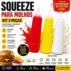 Kit 3 Bisnagas para Molho 400ml | Dispensador de Condimentos Cozinha Multiuso Bico Dosador
