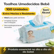 Toalha Umedecida Bebê 100 Unidades Sem Álcool Extra Macia e Resistente Pele Sensível Uso Diário