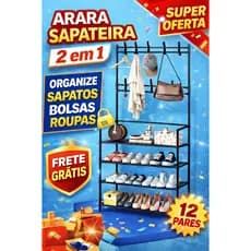 Arara Sapateira 2 em 1 Aço Cromado 5 Andares 15 Pares Organizador de Roupas e Sapatos