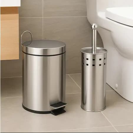 KIT de Lixeira de Banheiro 5 Litros com Escova Sanitária e Suporte Inox Banheiro Lavabo Jogo JG Conjunto Toalete Pedal