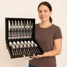 Kit Talheres Inox Completo 24 Peças Maleta Dourada Design Elegante Resistente Alta Qualidade