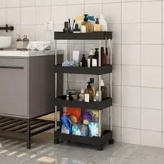 Estante Organizadora 4 Andares Rodinhas Cinza Torre Organização Roupas Utensílios Casa