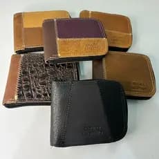 Kit 2 Carteira Couro Retalho Fecho Ziper Cabe Dinheiro RG Cartoes Plastico Interno  com  porta  moedas