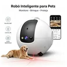 Robô Inteligente para Pet com Câmera 2K 4MP Visão Noturna Controle pelo App Áudio Bidirecional Branco