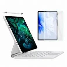 Capa Teclado Bluetooth Arco-íris Trackpad iPad 10ª 2022 / 11ª A16 2025, Kit Caneta Touch + Película Vidro, Carga Type-C