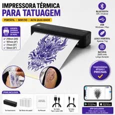 Impressora E De Tatuagem A4 2en1 Bluetooth + Papel A4 + Papel de Tatuagem Portátil 203DPI 127V/220V USB Portátil