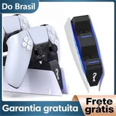 Suporte Base para PS5 Slim/Fat Dock Carregador 2 Controles Com Led