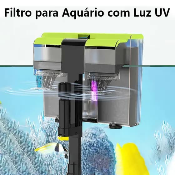 Filtro Externo Hang On Newpet 4 em 1 com Luz UV Skimmer Elimina Água Verde Algas Aquário Silencioso
