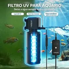 NewPet Filtro Interno com Luz UV Anti-Água Verde, Timer Programável, Para Aquários de Água Doce e Salgada