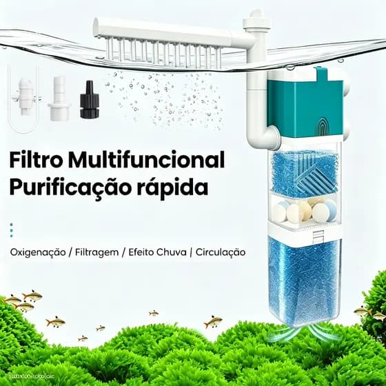 Filtro Interno para Aquário Newpet 5 em 1 600 L/h Bomba Submersa 40 a 150L Bivolt