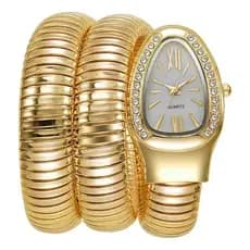 Relógio Feminino Luxo Serpente Dourado – Bracelete Ajustável com Strass e Design Moderno