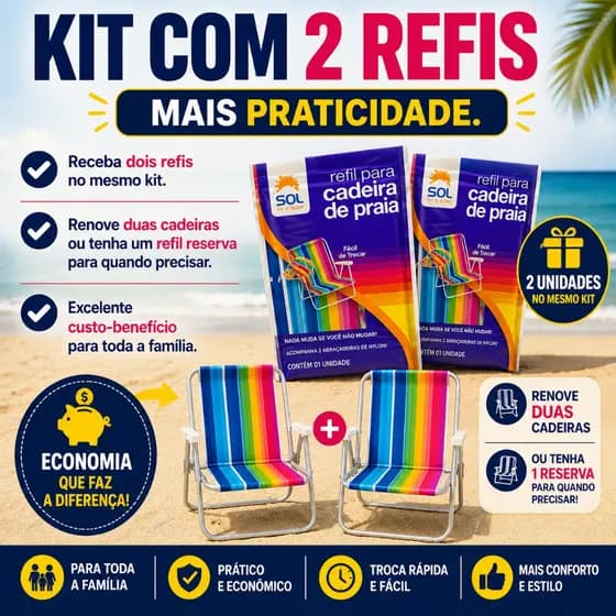 KIt 2 un refil para cadeira de praia troca facil, cores lindas. Nao serve em reclinaveis