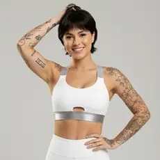 Top Academia Alta Compressão Poliamida Nadador Feminino Reforçado Com Bojo Removível Prata
