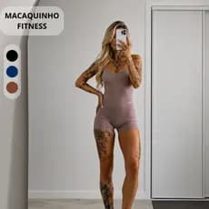 Macaquinho Fitness Feminino Alça Fina Slim Costas Abertas Zero Transparência Macacão Academia KLN